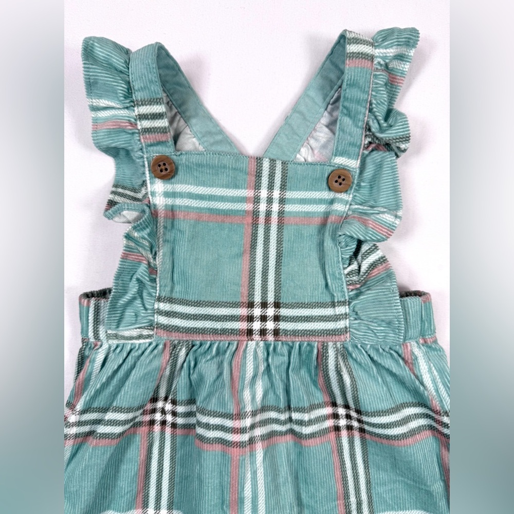 CARTER’S Baby Girls’ Mint Green Corduroy Plaid Pinafore Overall Jumper Dress 12M - Picture 3 of 7